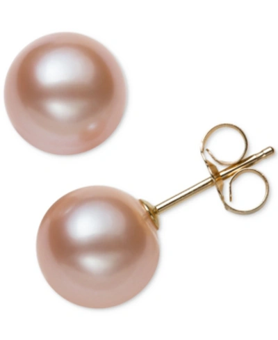 Shop Belle De Mer Cultured Freshwater Pearl Stud Earrings (7mm) In 14k Gold In Pink