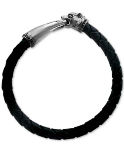 Shop Effy Collection Effy Men's Leather Panther Bracelet In Sterling Silver In Black