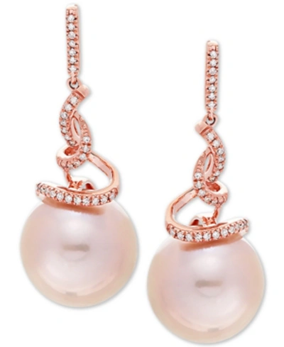 Shop Honora Pink Cultured Ming Pearl (12mm) & Diamond (1/8 Ct. T.w.) Drop Earrings In 14k Rose Gold
