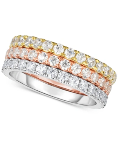 Shop Arabella 3-pc. Set Tri-tone Cubic Zirconia Stacking Bands In Multi