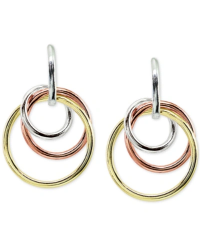 Shop Giani Bernini Tricolor Interlocking Circle Drop Earrings In Sterling Silver, 18k Gold-plate & 18k Rose Gold-plate, In Tritone