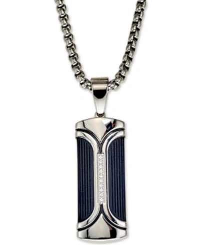 Shop Esquire Men's Jewelry Diamond Accent Dog Tag 22" Pendant Necklace, Created For Macy's In Black