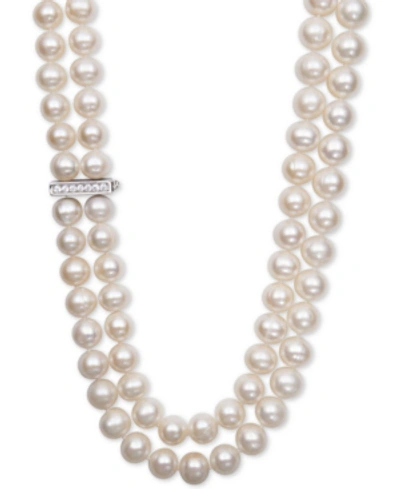 Shop Belle De Mer White Cultured Freshwater Pearl (8-1/2mm) And Cubic Zirconia Double Strand Necklace