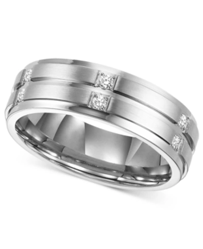 Shop Triton Men's Diamond Wedding Band Ring In Stainless Steel (1/6 Ct. T.w.)