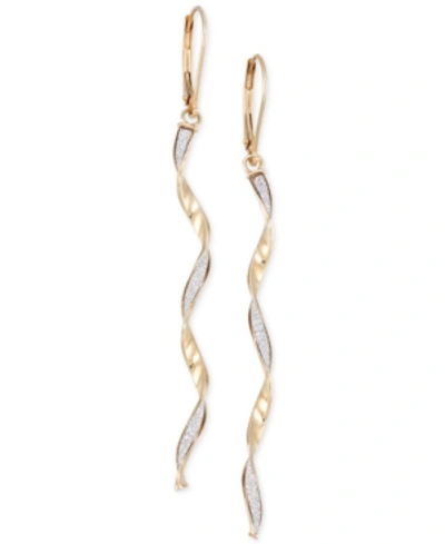 Shop Italian Gold Twist Glitter Long Drop Earrings In 14k Gold