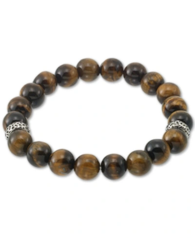 Shop Legacy For Men By Simone I. Smith Tiger's Eye (10mm) Stretch Bracelet In Stainless Steel In Brown