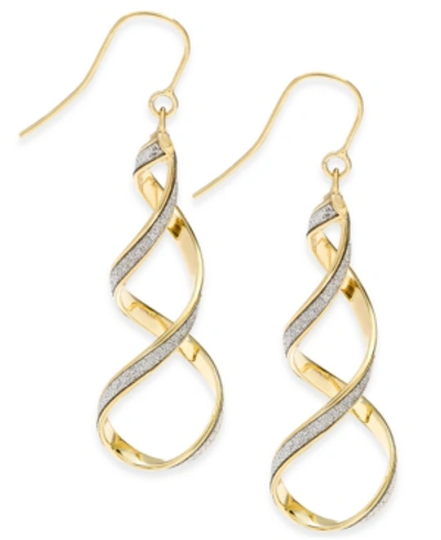 Shop Italian Gold Glitter Twist Drop Earrings In 14k Gold