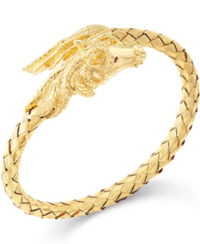 Shop Italian Gold Woven Horse Bangle Bracelet In 14k Gold Vermeil In Yellow Gold