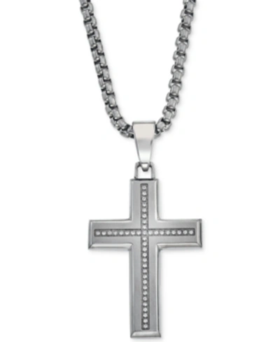 Shop Esquire Men's Jewelry Diamond Cross Pendant Necklace (1/6 Ct. T.w.) , Created For Macy's In Steel