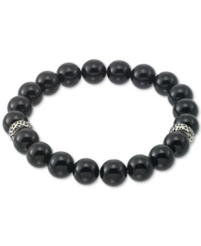 Shop Legacy For Men By Simone I. Smith Onyx (10mm) Beaded Stretch Bracelet In Stainless Steel In Black
