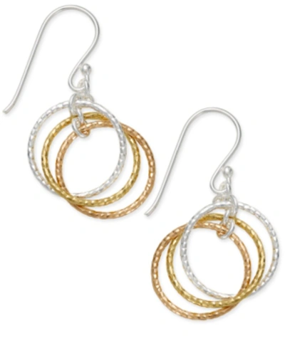 Shop Giani Bernini Tri-tone Interlocking Circle Drop Earrings In Sterling Silver, Gold-plated Sterling Si