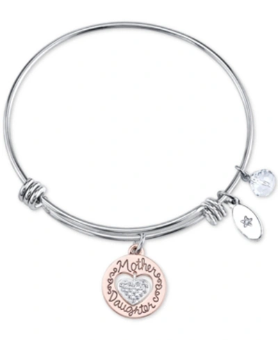 Shop Unwritten Two-tone Mother & Daughter Heart Charm Bangle Bracelet In Rose Gold-tone & Stainless Steel With Silv In Silver
