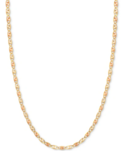 Shop Italian Gold 16" Tri-color Valentina Chain Necklace (1/5mm) In 14k Gold, White Gold & Rose Gold In Tri-tone