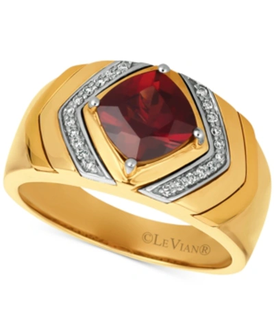 Shop Le Vian Gents Men's Pomegranate Garnet (2-1/2 Ct. T.w.) & Diamond (1/8 Ct. T.w.) Ring In 14k Gold In Red