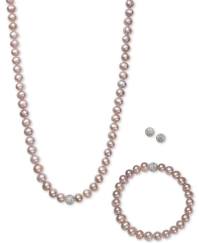 Shop Belle De Mer White, Gray Or Pink Cultured Freshwater Pearl (7mm) & Crystal Collar Jewelry Set