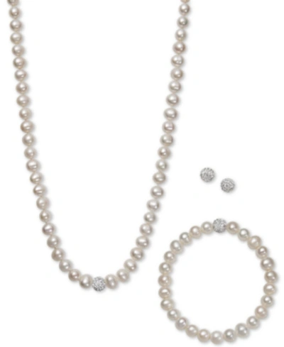 Shop Belle De Mer White, Gray Or Pink Cultured Freshwater Pearl (7mm) & Crystal Collar Jewelry Set