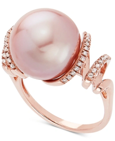 Shop Honora Cultured Pink Ming Pearl (13mm) & Diamond (1/8 Ct. T.w.) Ring In 14k Rose Gold