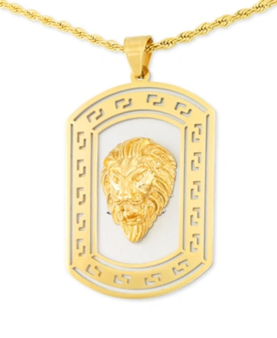 Shop Legacy For Men By Simone I. Smith Lion's Head Two-tone 24" Pendant Necklace In Stainless Steel & Yellow Ion-plate