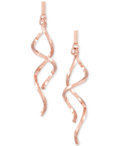 Shop Italian Gold Twisty Bar Drop Earrings In 14k Rose Gold