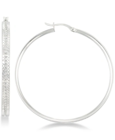 Shop Simone I. Smith Textured Hoop Earrings In Sterling Silver