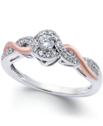 Shop Promised Love Diamond Twist Promise Ring In Sterling Silver And 14k Rose Gold (1/5 Ct. T.w.)