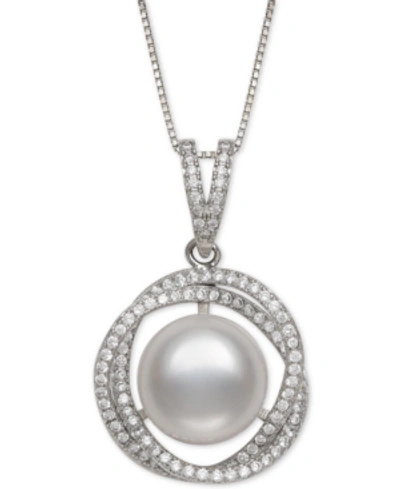 Shop Belle De Mer Cultured Freshwater Pearl (11mm) & Cubic Zirconia 18" Pendant Necklace In Sterling Silver