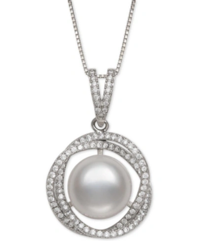 Belle De Mer Cultured Freshwater Pearl (11mm) & Cubic Zirconia 18" Pendant Necklace In Sterling Silver In Silver