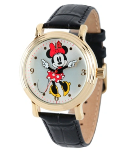 Shop Ewatchfactory Disney Minnie Mouse Women's Shiny Gold Vintage Alloy Watch In Black