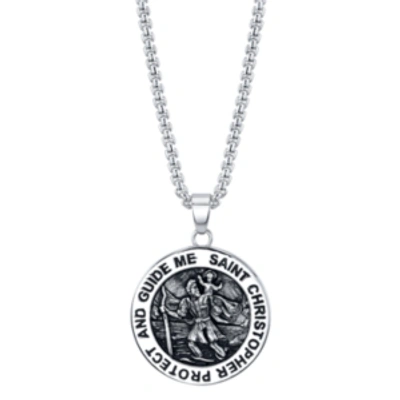 Shop He Rocks "saint Christopher" Coin Pendant Necklace In Stainless Steel, 24" Chain