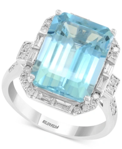 Effy Collection Effy Aquamarine (6-7/8 Ct. T.w.) & Diamond (1/2 Ct. T.w.) Ring In 14k White Gold In Aquamarine