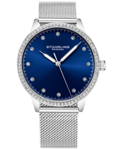 Shop Stuhrling Women's Silver-tone Mesh Bracelet Watch 38mm In Blue