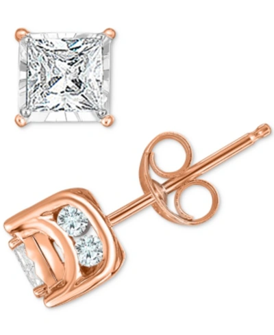 Shop Trumiracle Diamond Princess Stud Earrings (3/4 Ct. T.w.) In 14k White Gold, Gold Or Rose Gold