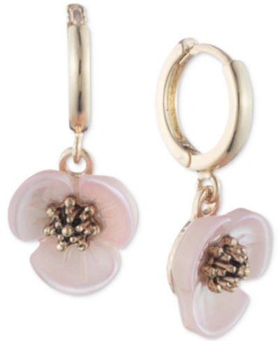 Shop Lonna & Lilly Gold-tone Imitation Mother-of-pearl Flower Drop Off Small Hoop Earrings In Pink