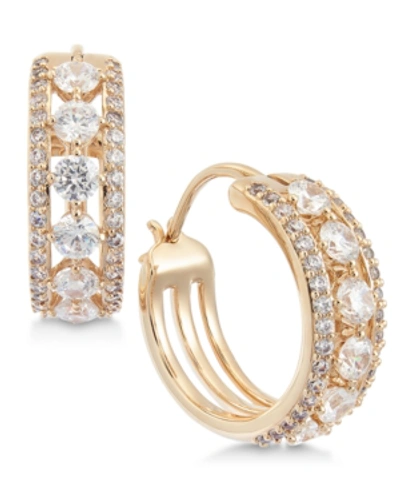 Shop Eliot Danori Crystal Triple-row Small Hoop Earrings S, Created For Macy's In Gold