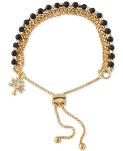 Unwritten Blue Stone Crystal Tree Bolo Bracelet In Gold-tone Plated And Silver Plated In Gold