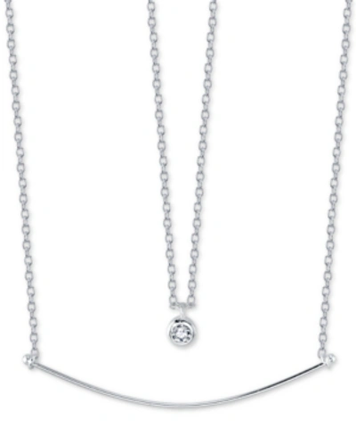 Shop Unwritten Cubic Zirconia Pendant & Curved Bar Layered Necklace In Sterling Silver, 16" + 2" Extender