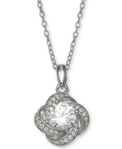 Giani Bernini Cubic Zirconia Love Knot Pendant Necklace, 18" + 2" Extender, Created For Macy's In Silver