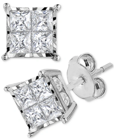 Shop Trumiracle Diamond Princess Cluster Stud Earrings (1 Ct. T.w.) In 14k White, Yellow Or Rose Gold In White Gold