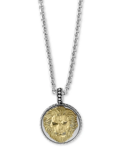 Effy Collection Effy Men's Two-tone Lion's Head 22" Pendant Necklace In Sterling Silver And 18k Gold-plate In Two-tone