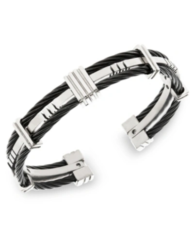 Shop Sutton By Rhona Sutton Sutton Stainless Steel And Black Cable Bangle Bracelet