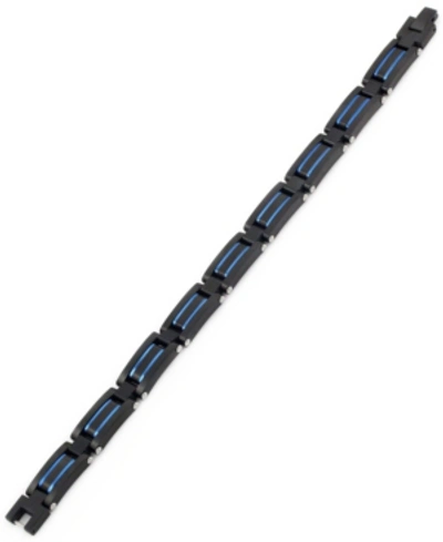 Shop Sutton By Rhona Sutton Sutton Stainless Steel Black And Blue Link Bracelet