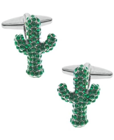 Shop Rhona Sutton Sutton Silver-tone Cubic Zirconia Cactus Cufflinks In Emerald