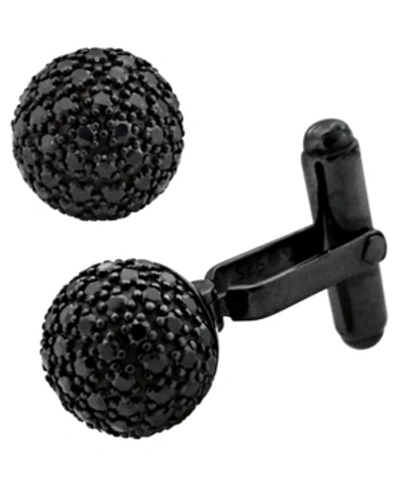 Rhona Sutton Sutton Ruthenium Plated Sterling Silver Black Cubic Zirconia Orb Cufflinks In Black