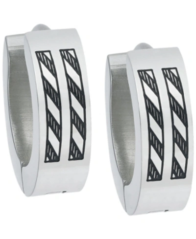 Shop Sutton By Rhona Sutton Sutton Stainless Steel Etched Stripes Huggie Earring Set In Silver