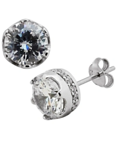 Shop Sutton By Rhona Sutton Sutton Sterling Silver Round Stud Earrings With Cubic Zirconia Trim