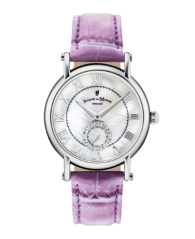 Jaques Du Manoir Jacques Du Manoir Ladies' Purple Genuine Leather Strap With Stainless Steel Case With Mother Of Pear