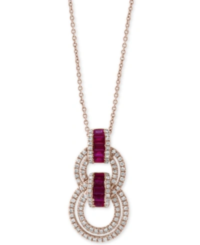 Effy Collection Effy Ruby (5/8 Ct. T.w.) & Diamond (1/2 Ct. T.w.) 18" Pendant Necklace In 14k Rose Gold In Ruby