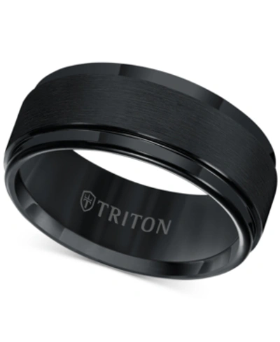 Triton Brush Finish Edged Comfort Fit Band In Tungsten Carbide In Tungsten