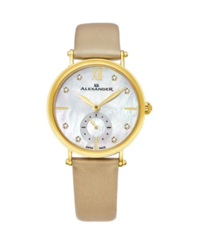 Shop Stuhrling Alexander Watch Ad201-02, Ladies Quartz Small-second Watch With Yellow Gold Tone Stainless Steel Cas In Beige