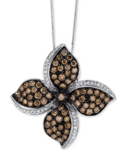 Shop Le Vian Chocolatier Diamond Flower 18" Pendant Necklace (2-5/8 Ct. T.w.) In 14k White Gold